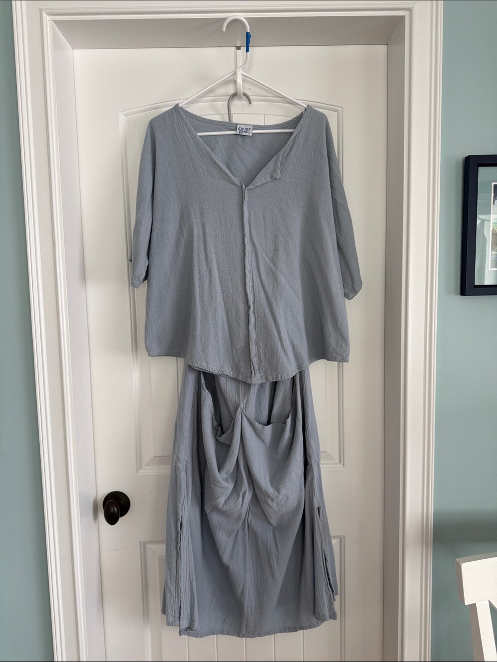 Oh My Gauze! Light Gray/blue Maxi Dress Set